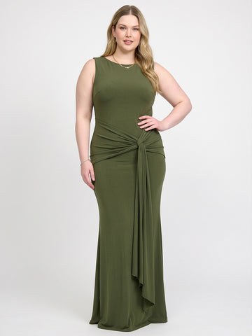 Olive Green Mermaid Floor Length Luxe Stretch Jersey Wedding Guest Dresses Boat Neck Formal Dresses