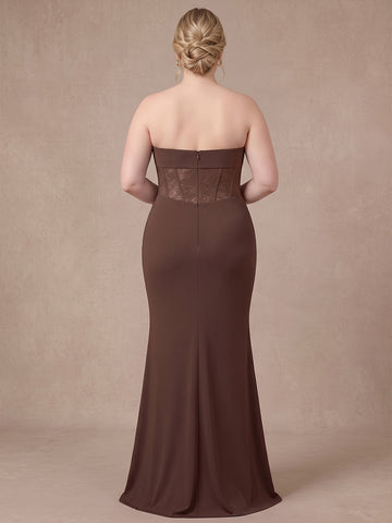 Brown Mermaid Floor Length Luxe Stretch Jersey Wedding Guest Dresses Strapless Formal Dresses