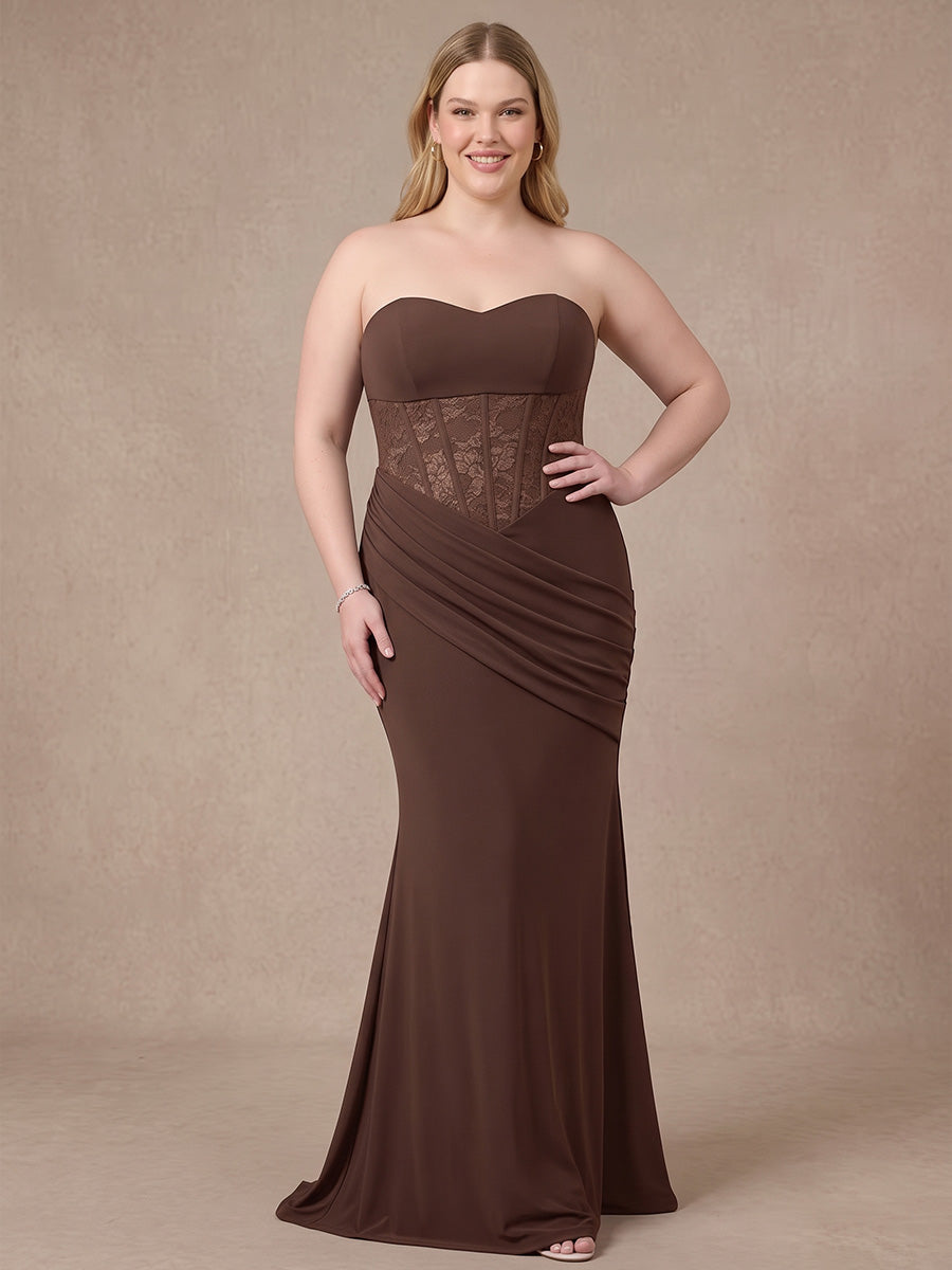 Brown Mermaid Floor Length Luxe Stretch Jersey Wedding Guest Dresses Strapless Formal Dresses