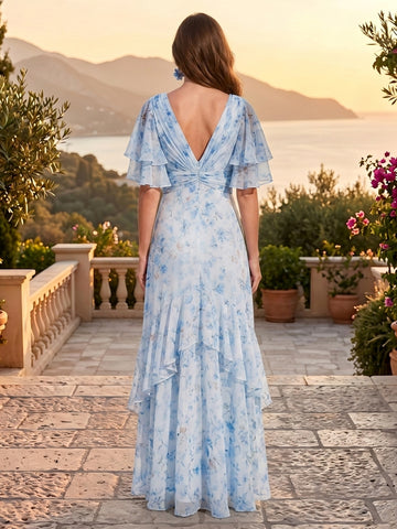 A Line V Neck Short Sleeves High Low Mother of the Bride Dresses