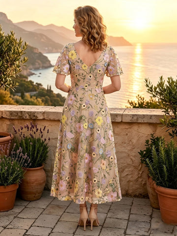 A Line V Neck Short Sleeves Long Mother of the Bride Dresses