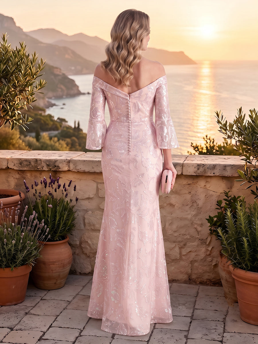 Mermaid Sequins Off the Shoulder Long Sleeves Mother of the Bride Dresses