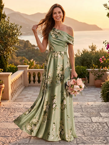 A Line One Shoulder Sleeveless Long Mother of the Bride Dresses