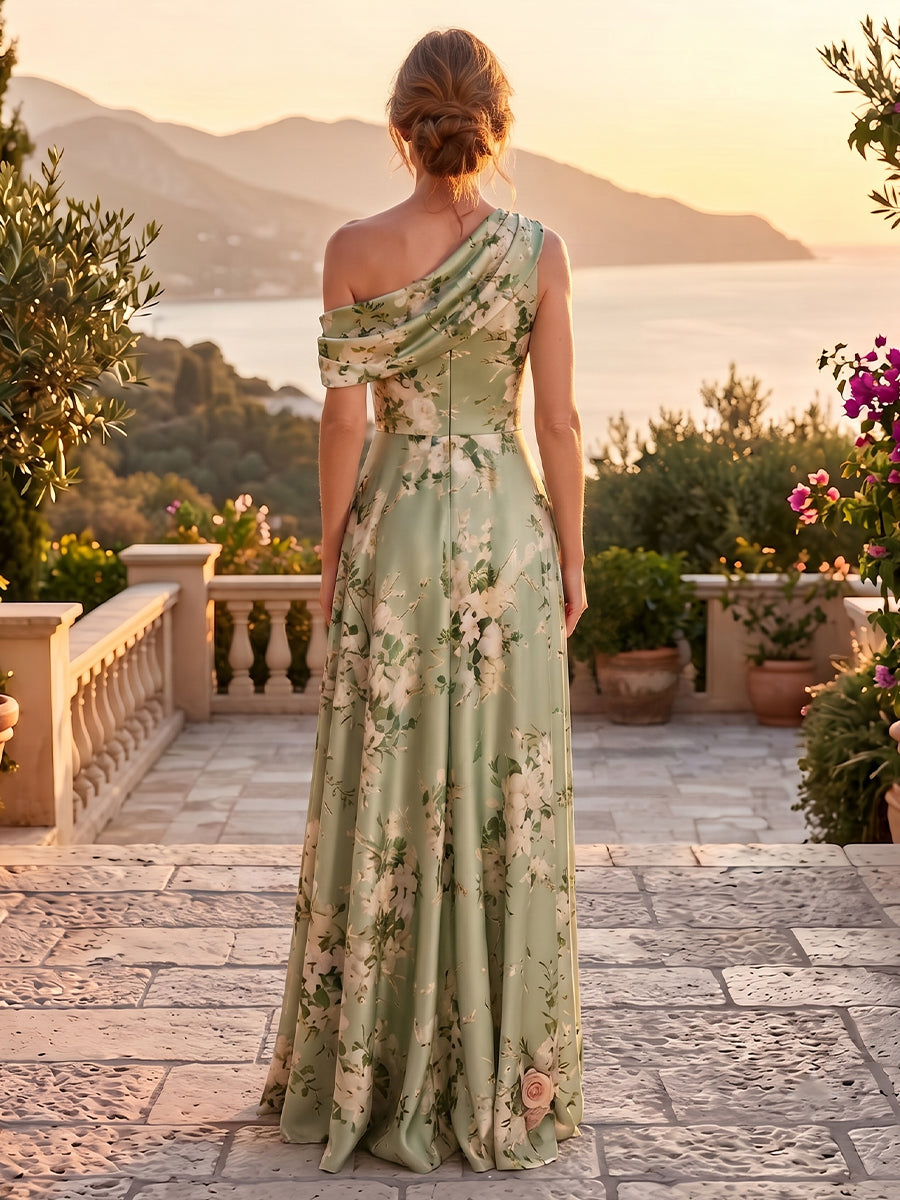 A Line One Shoulder Sleeveless Long Mother of the Bride Dresses