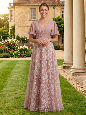 Chiffon A Line Short Sleeves Mother of the Bride Dresses with Pleated
