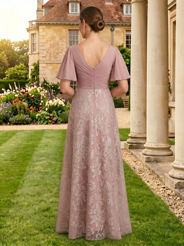Chiffon A Line Short Sleeves Mother of the Bride Dresses with Pleated