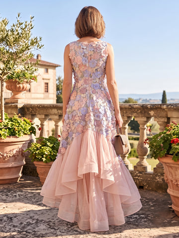 Tulle A Line V Neck Mother of the Bride Dresses With 3D Flower