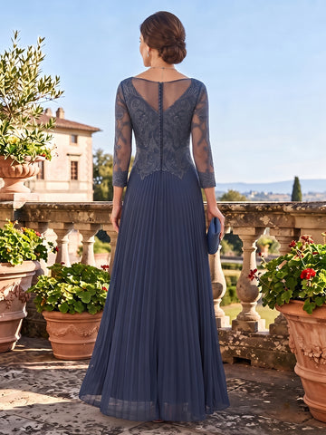 Chiffon A Line V Neck Mother of the Bride Dresses With 3/4 Sleeves