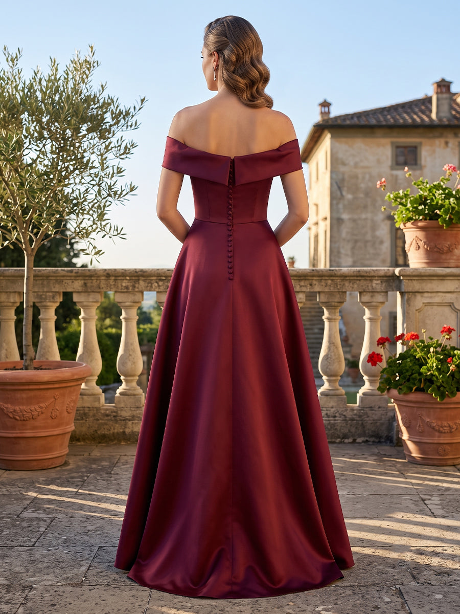 Satin A Line Off the Shoulder Mother of the Bride Dresses