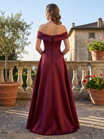 Satin A Line Off the Shoulder Mother of the Bride Dresses