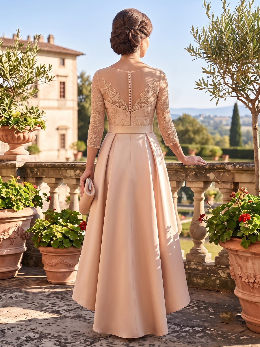Satin A Line High Low 3/4 Sleeves Mother of the Bride Dresses with Bow