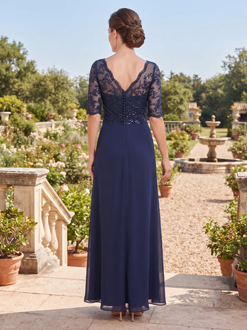 Chiffon A Line Short Sleeves V Neck Mother of the Bride Dresses