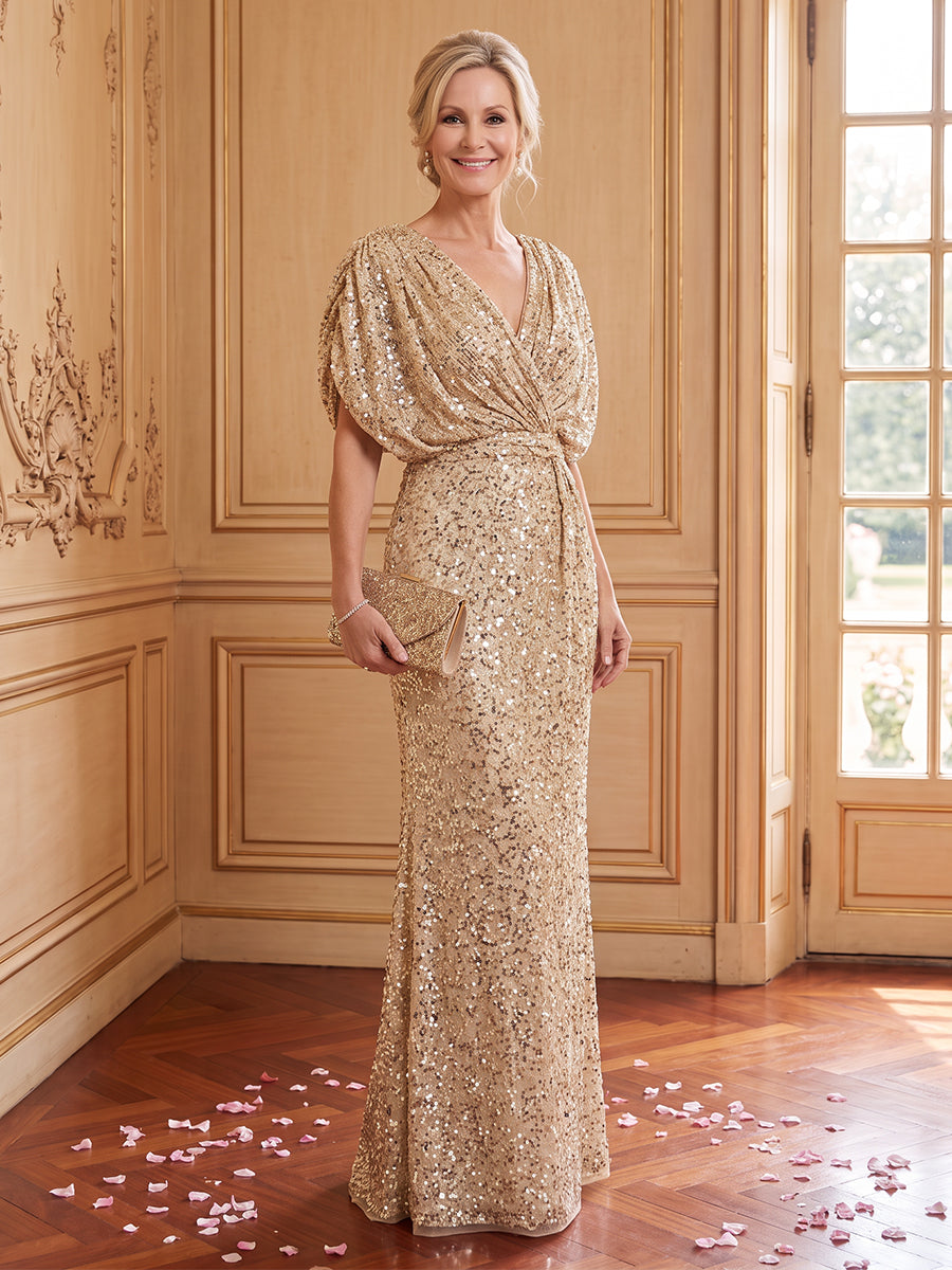 Sequins Mermaid V Neck Short Sleeves Mother of the Bride Dresses
