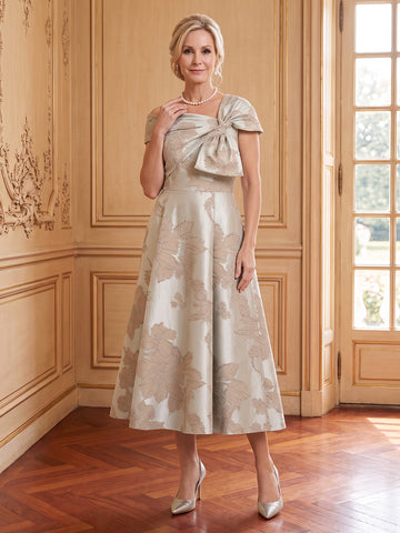 A Line Off the Shoulder Sleeveless Tea Length Mother of the Bride Dresses
