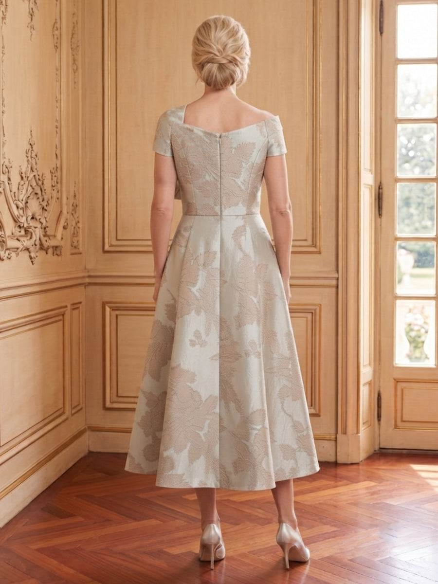 A Line Off the Shoulder Sleeveless Tea Length Mother of the Bride Dresses