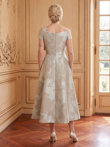 A Line Off the Shoulder Sleeveless Tea Length Mother of the Bride Dresses