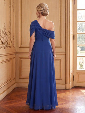 Chiffon A Line One Shoulder Long Mother of the Bride Dresses