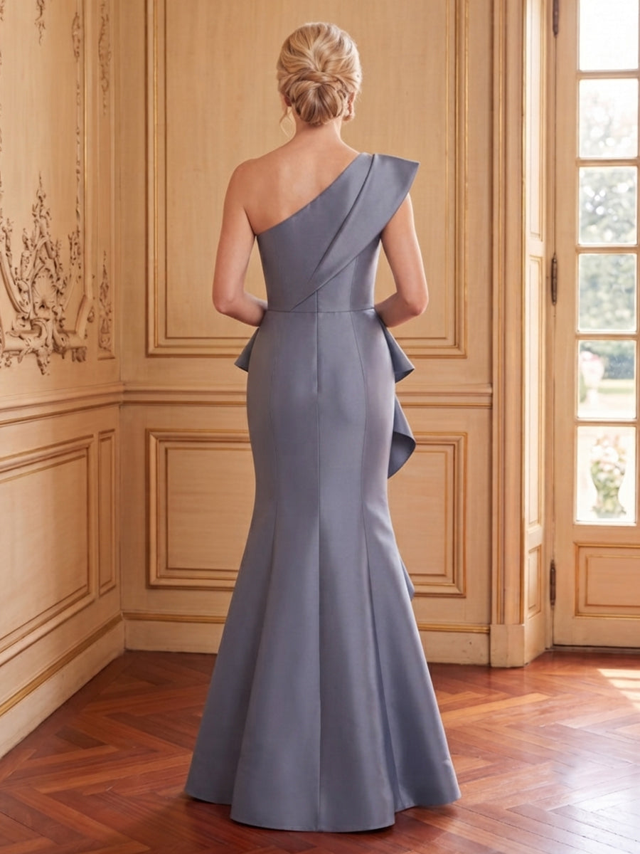Satin Mermaid One Shoulder Sleeveless Long Mother of the Bride Dresses