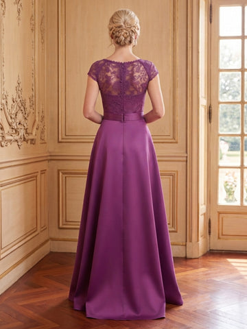 Satin Pantsuit Boat Neck Cap Sleeves Long Mother of the Bride Dresses