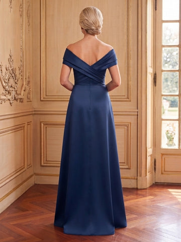 Satin Off the Shoulder Column Long Mother of the Bride Dresses