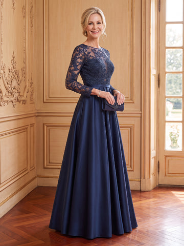 Satin A Line Crew Neck Long Sleeves Mother of the Bride Dresses