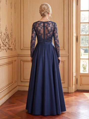 Satin A Line Crew Neck Long Sleeves Mother of the Bride Dresses