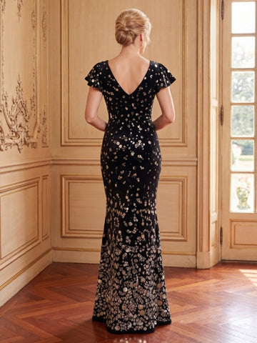 Velvet Mermaid V Neck Short Sleeves Mother of the Bride Dresses