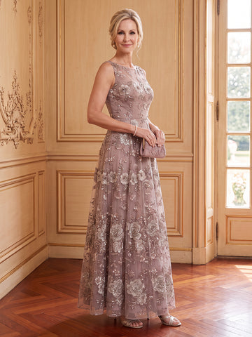 Tulle A Line Scoop Neck Sleeveless Long Mother of the Bride Dresses