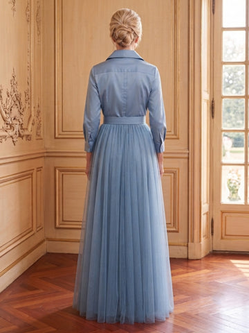 Tulle A Line Shirt Collar Long Sleeves Mother of the Bride Dresses with Belt