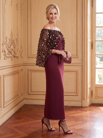 Chiffon Mermaid Off the Shoulder Sleeveless Long Mother of the Bride Dresses with Sequin Capelet