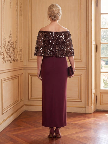 Chiffon Mermaid Off the Shoulder Sleeveless Long Mother of the Bride Dresses with Sequin Capelet