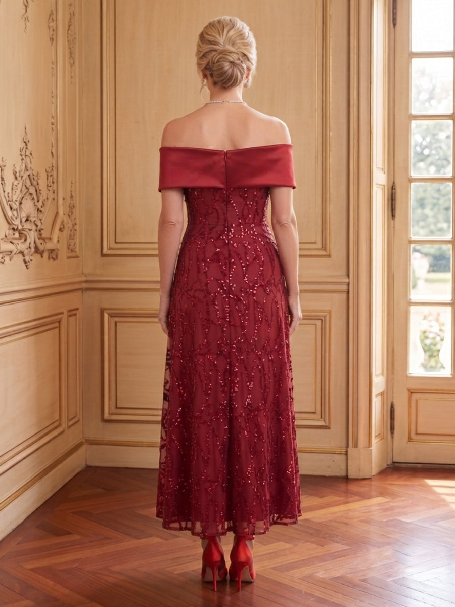 Sequins A Line Off the Shoulder Sleeveless Long Mother of the Bride Dresses