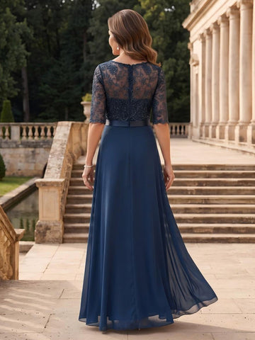 Chiffon A Line Half Sleeves Long Mother of the Bride Dresses