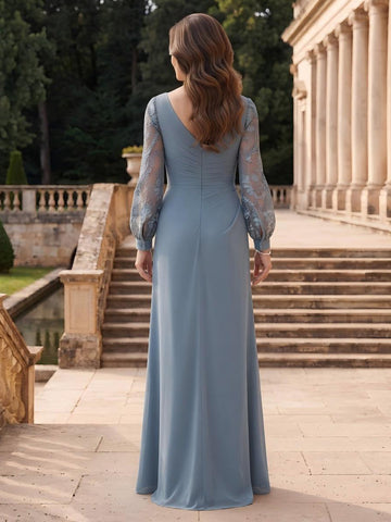 Chiffon Mermaid Square Neck Long Sleeves Long Mother of the Bride Dresses