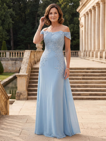 Chiffon A Line Off the Shoulder Sleeveless Long Mother of the Bride Dresses
