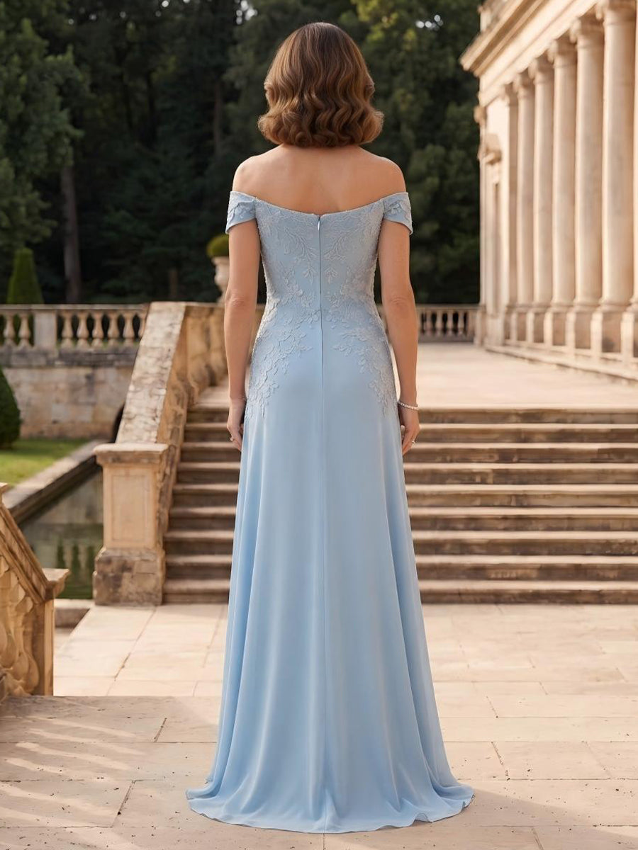 Chiffon A Line Off the Shoulder Sleeveless Long Mother of the Bride Dresses