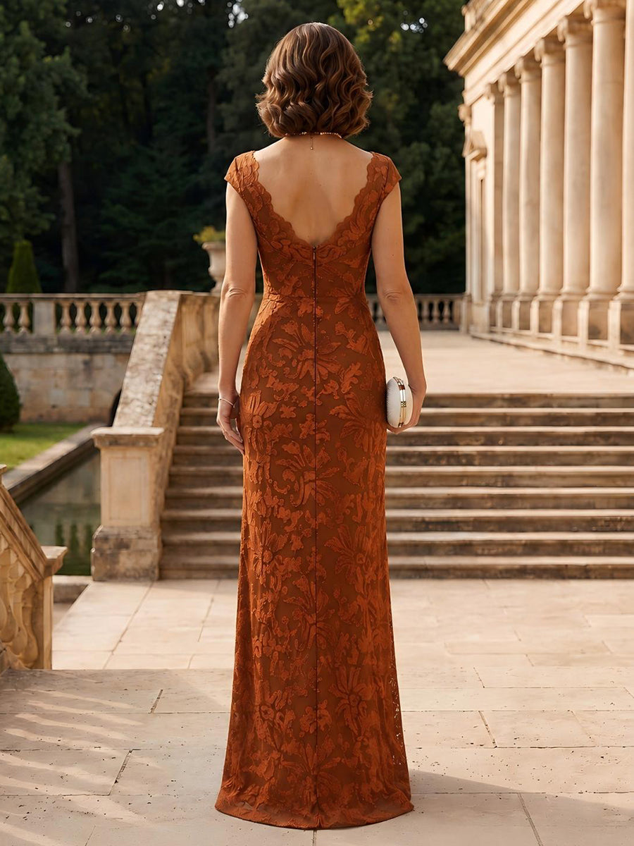 Mermaid Cap Sleeves Boat Neck Long Mother of the Bride Dresses