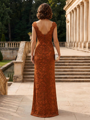 Mermaid Cap Sleeves Boat Neck Long Mother of the Bride Dresses