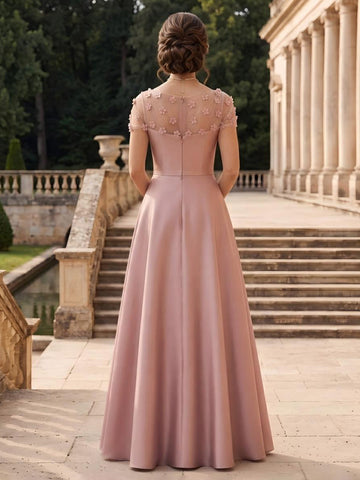 Satin A Line Cap Sleeves Long Mother of the Bride Dresses