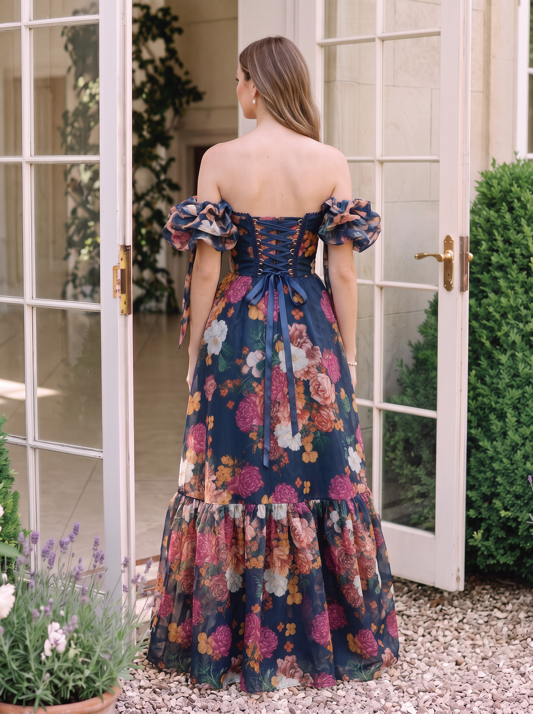 Floral Print Chiffon Prom Dresses Strapless Tiered Ruffle A Line