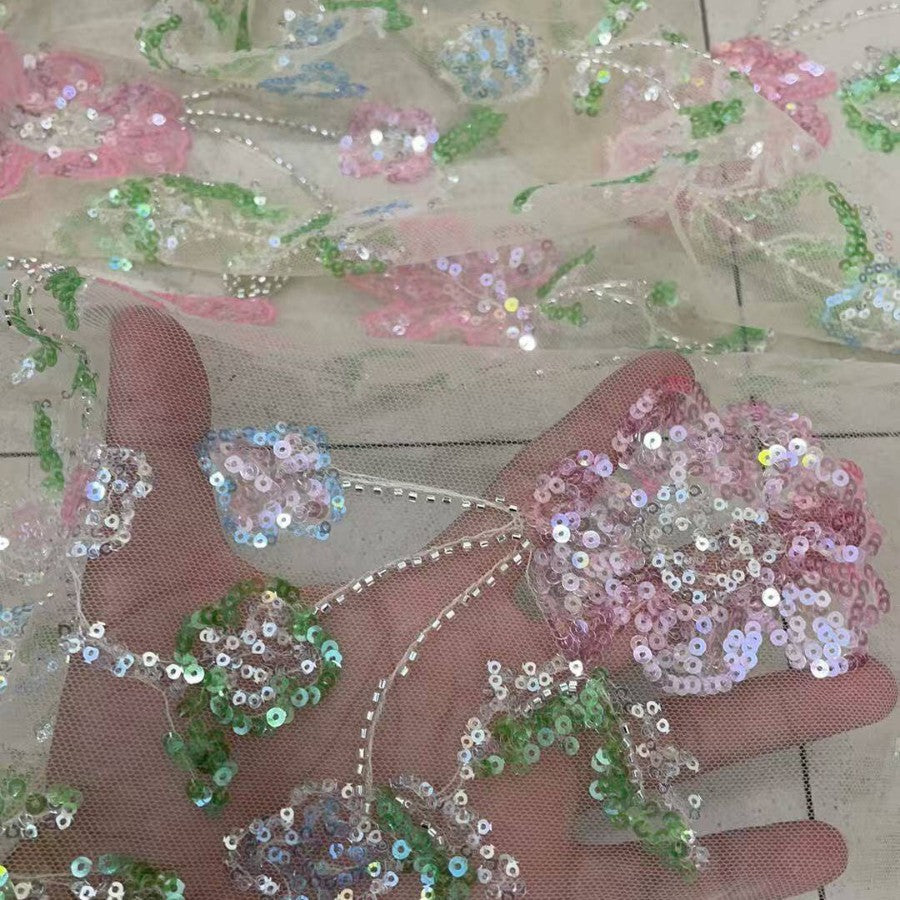 Floral Embroidery Pink Tulle Midi Prom Dresses Sleeveless Corset Bodice Sweetheart