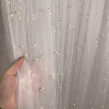 White Pearl Beaded Tulle Midi Prom Dresses Pleated Bodice Strapless Sweetheart