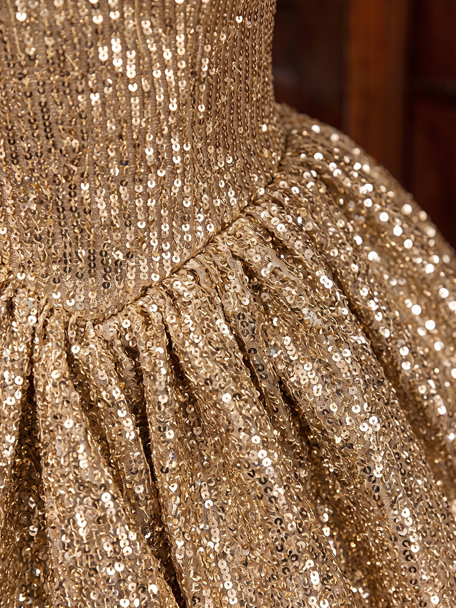 Gold Balloon A Line Mini Sequin Party Dresses