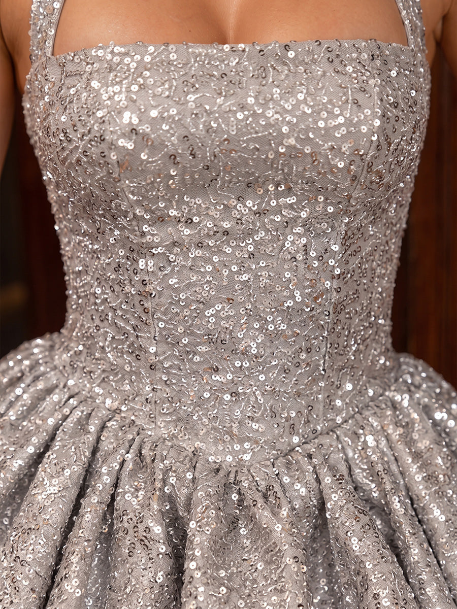 Silver Balloon A Line Halter Mini Sequin Party Dresses