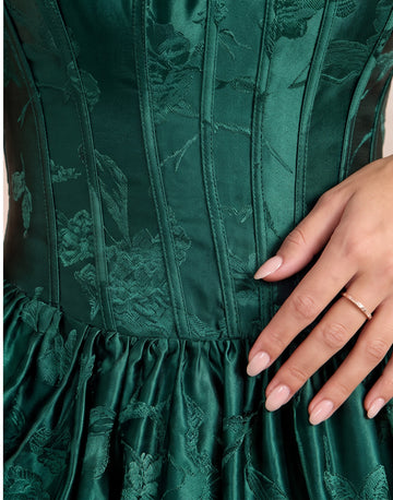 Emerald Green Strapless A Line Mini Jacquard Party Dresses