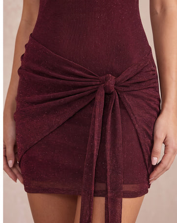 Burgundy Sheath Mini Glitter Metallic Cutout Party Dresses