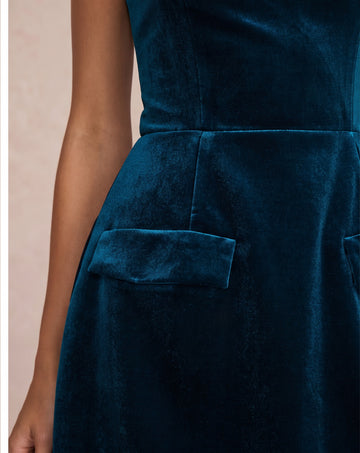 Teal A Line Mini Velvet Square Neck Party Dresses