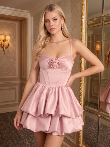 Blush Pink A Line Mini Satin Sweetheart Neck Corset Party Dresses