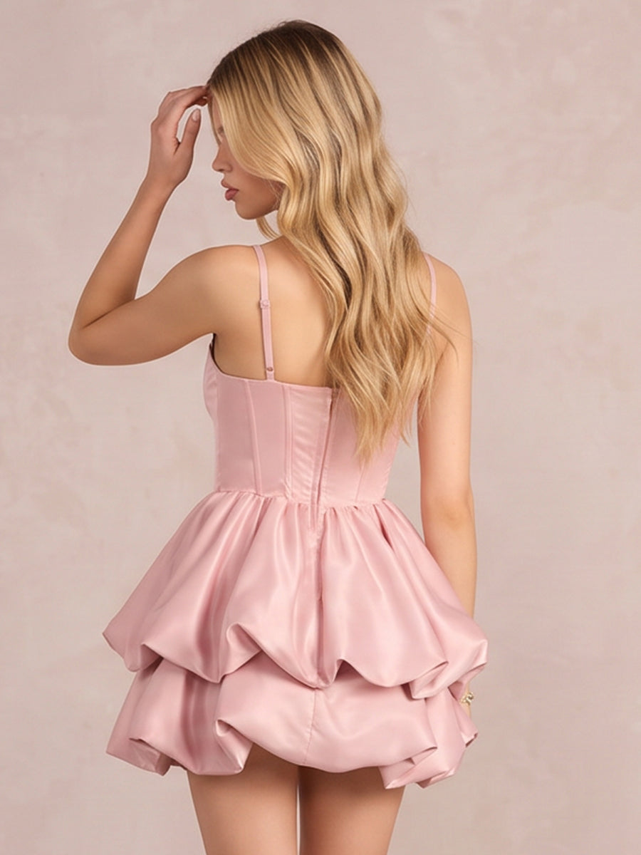 Blush Pink A Line Mini Satin Sweetheart Neck Corset Party Dresses