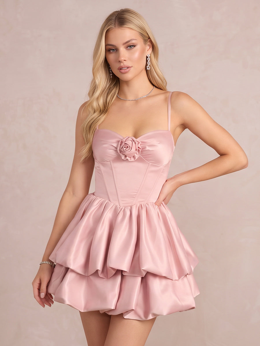 Blush Pink A Line Mini Satin Sweetheart Neck Corset Party Dresses